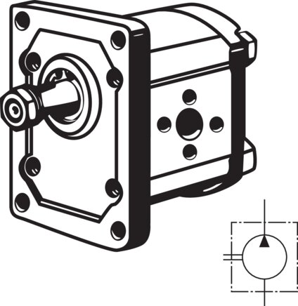 Exemplarische Darstellung: Hydraulik-Zahnradpumpe mit Europäischem Normflansch (Plesseyflansch), Baugröße 2